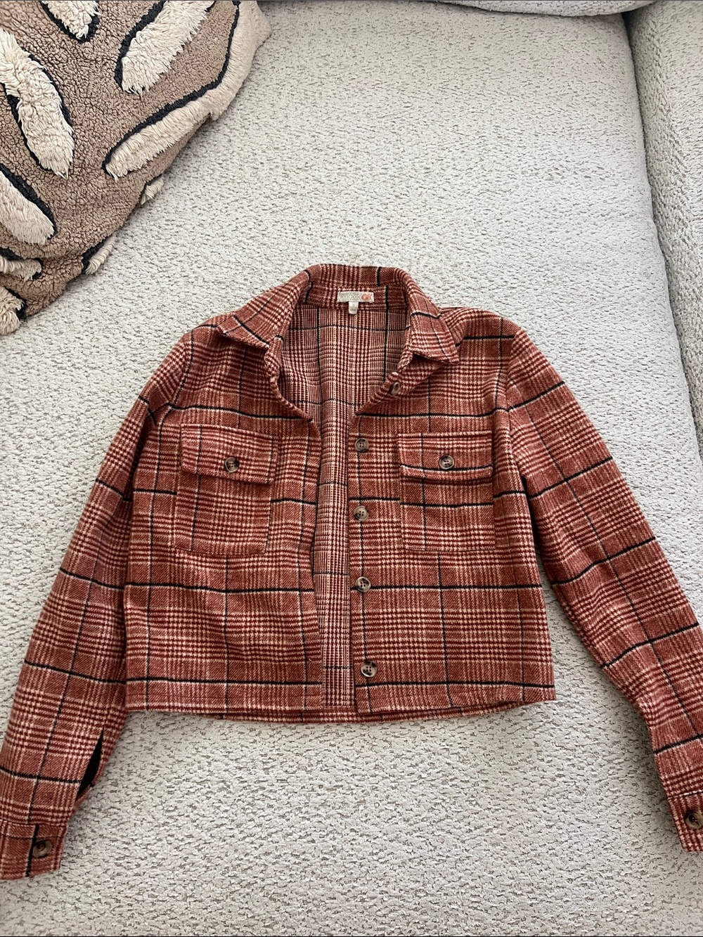 Gianni Bini Rust Plaid Cropped Button-Front Jacket